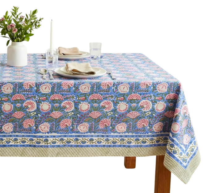 ATOSII Kalina 100% Cotton Fall Rectangle Tablecloth, Handblock Print Floral Table Cloth for Kitchen Dining Linen I Weddings Outdoors Easter Spring Summer I 72 X 108 Inches I 8 Seater