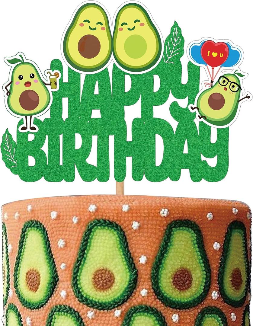 3 x Avocado Birthday Party Decorations Supplies Glitter Avocado Cake Topper Let's Avocado for Avocado Baby Shower Birthday Party Supplies