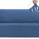 Asnomy Couch Covers for 3 Cushion Couch Stretch Sofa Covers Slipcovers, Pet Protector Furniture Covers for Dogs Cats Spandex Jacquard Fabric Small Checks LargeRiver Blue