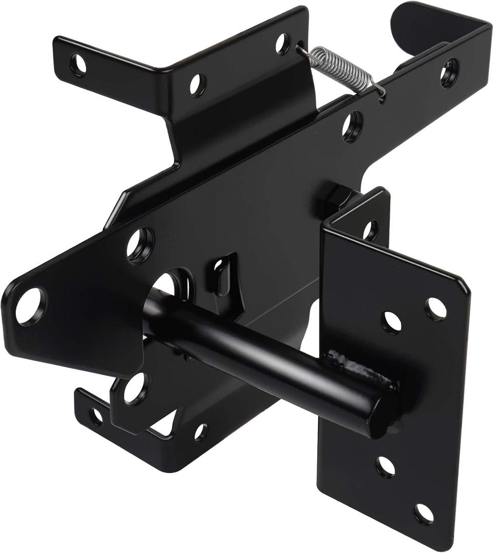 Gate Latches for Wooden Fences Heavy Duty Post Mount Automatic Gravity Lever Spring Self Locking Hardware Wood/Vinyl Fence Gate Lock for Secure Pool/Yard/Garden,Black Finishing,Steel