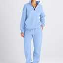 AUTOMET Women's Sweatsuits 2 Piece Outfits Lounge Sets Long Sleeve Half Zip Pullover and Baggy Sweatpants with Pockets LightBlue, L