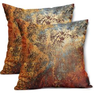 Brown Rust Metal Pillow Covers 18X18 in Colorful Rusty Copper Bronze Steel Pillow Cases Orange Teal Rustic Throw Pillows Set of 2 Abstract Farmhouse Modern Home Decor for Couch Sofa Outdoor