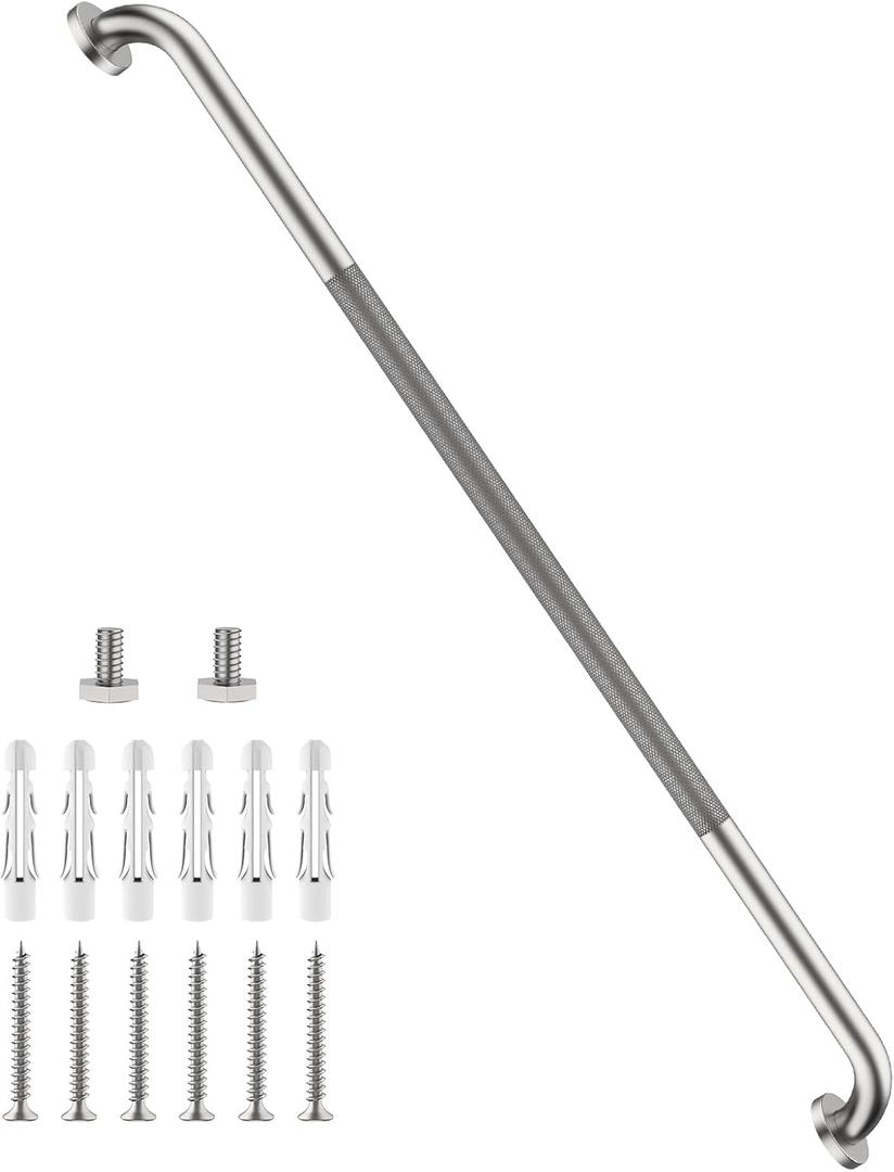 48 Inch Anti Slip Shower Grab Bar, Munzong Bathroom Grab Bar for Showers, Brushed Nickel Knurled Handicap Balance Bar,Safety Hand Rail Support Elderly Senior Assist Bath Handle