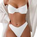 SweatyRocks Women's 2 Piece Bikini Set Spaghetti Strap High Cut Push Up Underwire Swimsuit (X-Large, White)
