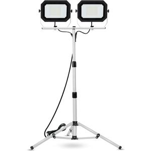 UFOND 20000 Lumen Work Lights with Stand, 200W Dual Head LED Work Light, Waterproof Lamp with Individual Switch, Adjustable Metal Telescoping Tripod 10Ft Power Cord