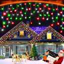 XURISEN 66ft Christmas Lights Decorations Outdoor, 640 LED 8 Modes Curtain Fairy Lights with 120 Drops,Plug in Waterproof Timer Memory Function for Christmas Holiday Wedding Party Decor (Red+Green+White)