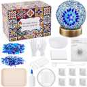 Baquler Turkish Mosaic Lamp Kit DIY Stained Glass Decorative Table Bedside Night Light Tabletop Bohemian Moroccan Lamp Craft Kit for Living Room Decorations (Blue)