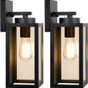 Outdoor Wall Light Fixtures, Exterior Waterproof Lanterns, Porch Sconces Wall Mounted Lighting with E26 Sockets & Glass Shades, Modern Matte Black Wall Lamps for Patio Front Door Entryway, 2-Pack (12.8inch)