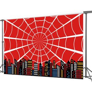 5x3FT Super City Theme Red Spider Web Photography Vinyl Photo Background for Kids Birthday Party Backdrops Decoration