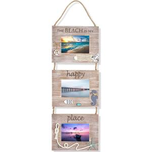 Juvale Beach Picture Frame 3-Photo Collage - Distressed Rustic Style & Coastal Decor - Versatile Display & Beach Hanging Decor - 9.25"x 29.5" x 0.25", Vertical, Wall Mount