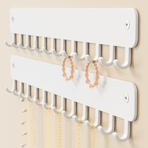 bussdis Drill-In Necklace Organizer: Sturdy Necklace Holder Wall Mounted with Hooks for Tangle-Free Jewelry Storage – Space-Saving Wall Necklace Hanger, White, 4 PCS