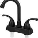 RV Bathroom Sink Faucet, 4 inch RV Bathroom Faucet Replacement for Campers, Motorhome, Travel Trailer, Boat, with Classical Lever Handles and 6-inch High Spout,Non-Metallic (Black)