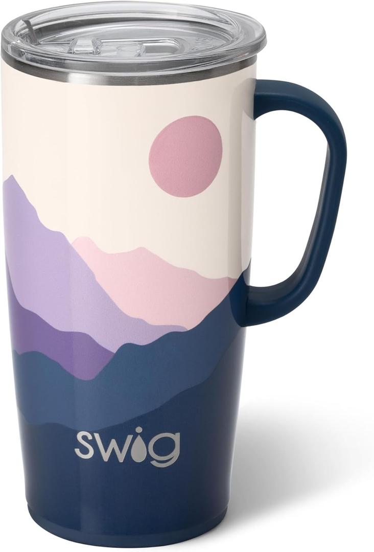 Swig Life 22oz Travel Mug, Insulated Tumbler with Handle and Lid, Cup Holder Friendly, Dishwasher Safe, Stainless Steel, Travel Coffee Cup, Insulated Mug with Lid (Moon Shine)