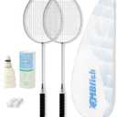 MBFISH Badminton Racket Set with 2 Carbon Fiber Rackets, 3 Shuttlecocks, 2 Replacement Racket Grip Tapes and 1 Badminton Bag - Perfect for Beginners & Outdoor Games 4U (Sliver)
