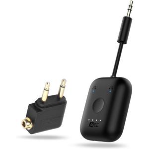 MEE Audio Connect Air in-Flight Bluetooth Wireless Audio Transmitter, with Extra Dual 3.5mm Jack AUX Adapter, for up to 2 AirPods/Other Headphones; Works with All 3.5mm Aux Jacks, Black