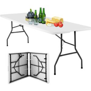 BestOffice 8FT Picnic Table Folding Table Camping Table Plastic Table Fold Up Table Lock for Party Event,White, 8 FT 29"x94"