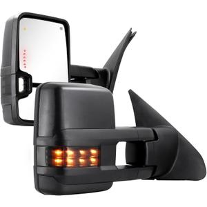 Towing Mirrors for Toyota Tundra 2007-2021, Tow Mirror for Toyota Sequoia 2008-2017 with Power Glass Heated Arrow Turn Signal Light Running Light Blind Spot Monitoring Extendable Fold Pair Set (Smoke) (Black)