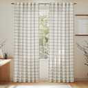 NICETOWN Plaid Window Curtain, Linen Sheer Curtains 84 inches Long for Living Room and Bedroom Drape with Rod Pocket Back Tab, Farmhouse Shade, 52" x 84", White, 1 Pair (Grid Pattern | White)