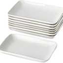 8 Inch Rectangular Appetizer Plates, Ceramic Dessert Plates, Salad Plates Set, Small White Serving Plates for Salad, Appetizer, Snack, Sushi, Microwave, Oven, Dishwasher Safe, Set of 8