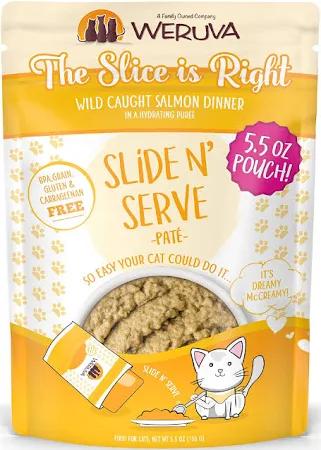 Weruva Wet Cat Food, The Slice is Right with Wild Caught Salmon Pate, 2.8oz Slide N Serve Pouch, Pack of 12, Best By: 09/28/25
