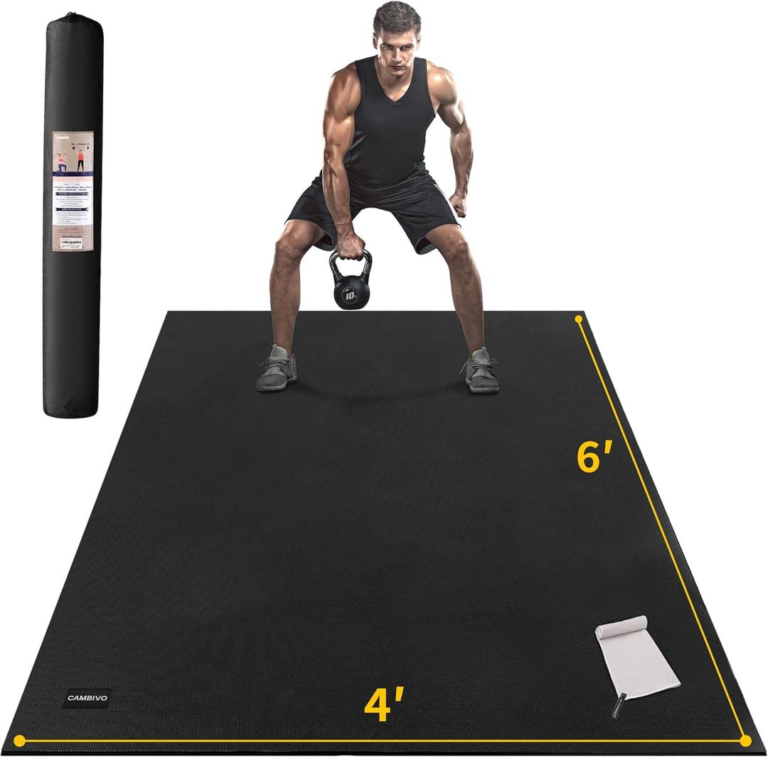 CAMBIVO Large Exercise Mat for Home Workout, 8'x6'/7'x5'/6'x4' (7 mm) Extra Thick Exercise Mat for Home Gym, Shoe-Friendly, Non-Slip Gym Mat for Jump Rope, Weights, Cardio, Fitness