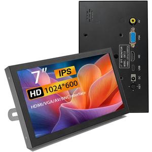 7 Inch Mini Monitor HDMI, Portable Vga Monitor with AV BNC 1024600 LCD Screen with Built-in Speakers,IPS Multi-Function Small Display for Raspberry Pi PC/TV/DVD/CVBS