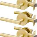 3 Pack Brushed Gold Passage Door Handles, Streamlined Closet Door Lever Handles, Heavy Duty Hall Door Handle Brass, Brushed Gold Hallway Passage Doors Handle