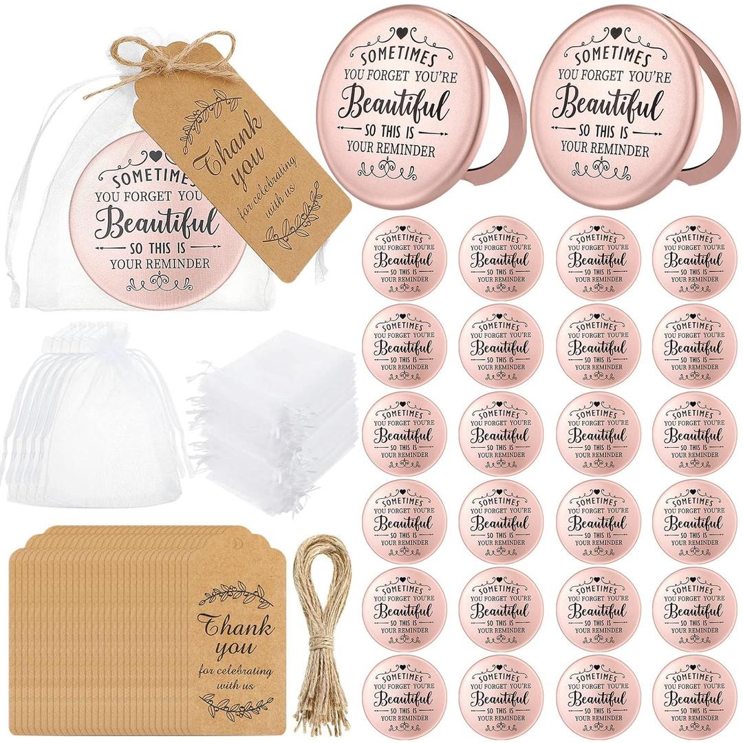 Tatuo 24 Set Sometimes You Forget Your Beautiful Compact Mirror Bulk for Women Inspirational Appreciation Gifts Pocket Makeup Mirrors for Valentine Galentine's Day Bridal Party Souvenir
