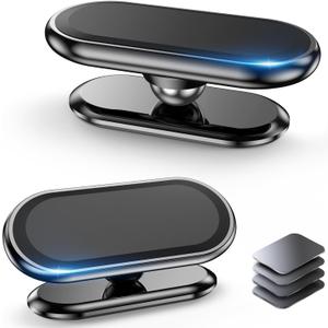 2-Pack Magnetic Phone Holder for car, [ Super Strong Magnet ] [ with 4 Metal Plate ] Cell Phone carmount for iPhone Magnetic [ 360 Rotation ] Universal Dashboard Adhesive Car Magnetic Phone Mount (Black)