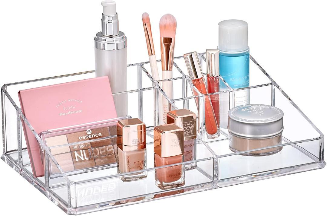 Amazing Abby - Tiffany - Acrylic Cosmetic Organizer, Transparent Plastic Makeup Holder, Compartmented, Shatter-Proof, Perfect Bathroom Vanity Storage Solution for Beauty Supply, Large