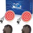 NTHREEAUTO 1157 Turn Signals with Smoked Lens Cover, Full LED Light Up 2 Inch Bullet Rear Brake Running Light Compatible with Harley Softail Dyna Sportster Fatboy Street Glide Road King