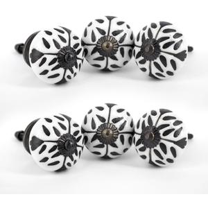 Handmade Flower White Ceramic Stone Cabinet Knobs, Vintage Decorative Drawer Pulls for Trendy Cabinets, Modern Dressers & Cupboards, Knobs for Kitchen & Furniture - Set of 6
