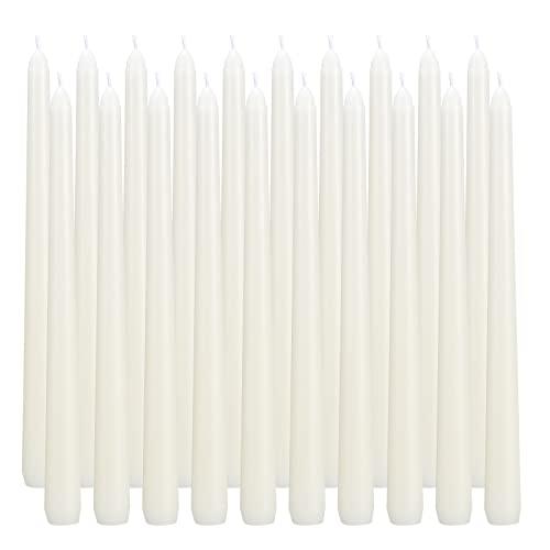 flamecan Ivory Taper Candles, Set of 40 Unscented and Smokeless 10 Inch Taper Candles Long Burning, Paraffin Wax with Cotton Wicks for Burning Approxinately 7-8 Hours Time