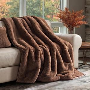 EVERGRACEHOME Luxury Soft Faux Chinchilla Fur Throw Blanket for Couch, Warm Thick Heavy Winter Throw Blanket 1220GSM for Bed, Fluffy Cozy Mink Blanket with Reversible Velvet, Chestnut Mink, 60"x80"