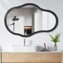 Asymmetrical Mirror for Wall Decor Large Modern Wooden Framed Wall Mirror Unique Wave Wall Mounted Vanity Artistic Irregular Mirrors Decorative for Living Room Bedroom Bathroom Entryway Black 26"x18" (Black)
