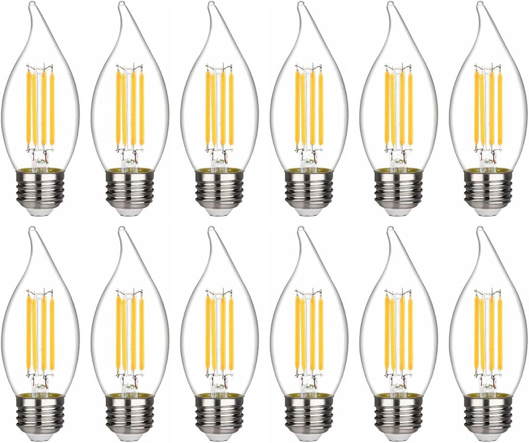 BORT C35/CA11 Chandelier led Light Bulbs, Dimmable 4W Equivalent to 40W LED Candelabra Bulbs, 2700K Warm White, E26 Standard Base LED Bulbs, Flame Tip (12 Pack)