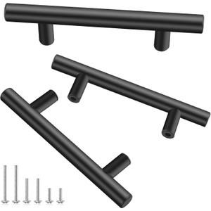 2 x 10 Pack 5 Inch Cabinet Pulls Matte Black Stainless Steel for Cabinet, Kitchen Drawer Pulls Cabinet Handles for Cabinets Cupboard, 5''Length, 3''Hole Center (Round)