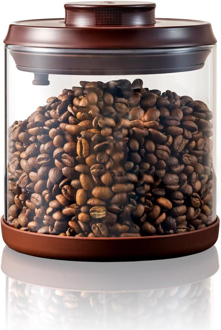 Airtight Coffee Canister, 13 oz Borosilicate Glass Coffee Bean Storage Container with Pop Lid, CO2 Releasing Valve for Grounds Coffee, Beans, Sugar, 0.81lb