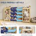 EXPERLAM Large Toy Storage Organizer, Wooden Stuffed Animal Storage & 12-Bins Toy Organizer, Double-Sided Plush Toy Holder Featuring Thicker Ropes, Space Save Bedroom Nursery Playroom Storage, Blue, 64.4" L × 11" W × 31.5" H