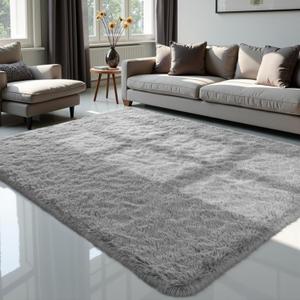Zentavio Area Rugs for Living Room Large Rugs for Bedroom 5x8 Carpet Fluffy Furry Soft Shag Aesthetic Plush High Pile Gray Throw Rug for Nursery Kids Room Dorm Light Grey
