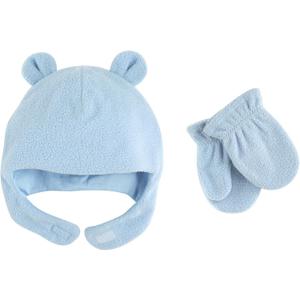 Luvable Friends Baby-Girls Beary Cozy Hat and Mitten Set (18-24 Months, Light Blue Toddler)