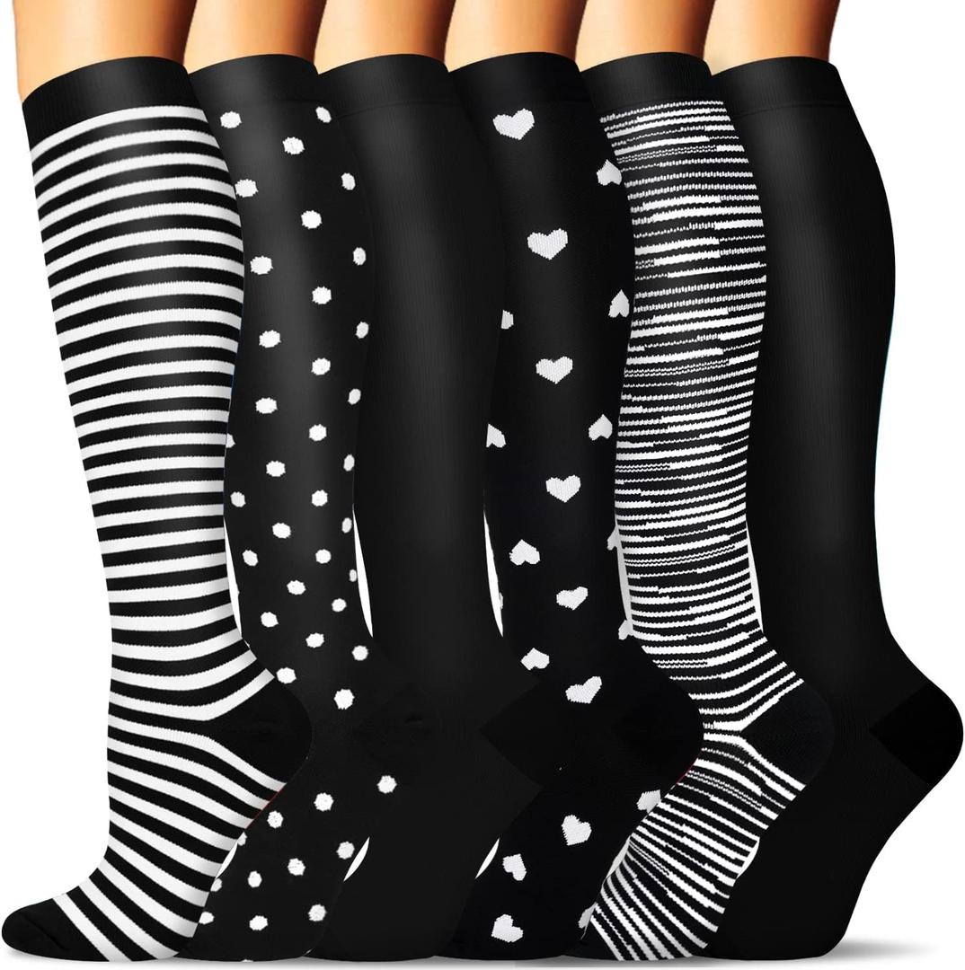 SunFeeling 6 Pairs Compression Socks for Women & Men Circulation - Best Support for Nurses,Running,Athletic,Sports