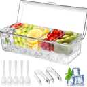 Large Ice Chilled Condiment Caddy, Chilled Condiment Containers Server with Lids for 5 Removable Compartments (2.5 cup)Serving Platters, Fruit & Garnish Tray for Party Supplies & Bar Accessories