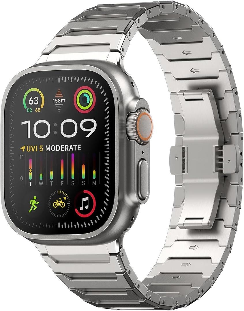 ULTIMAL Compatible with Apple Watch Ultra 3/2/1 Band 49mm, Pure Titanium Durable Strap with Scratch Resistant Coating for iWatch Band Men (Silver)