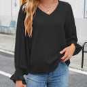 Aifer Womens Blouses Dressy Casual Tops V Neck Ruffle Balloon Long Sleeve Shirts Elegant Business Casual Outifts (Black, S)