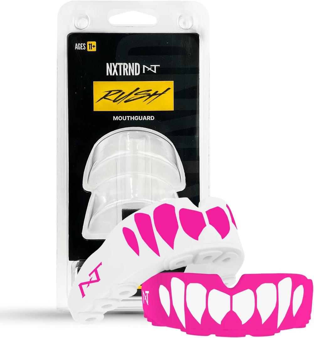 2 Pack Nxtrnd Rush Dual Layer Mouthguard, Custom Fit Sports Mouthpiece for Football, Boxing, MMA, Basketball, Hockey, Lacrosse, Youth & Adult (Pink)