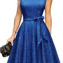 DRESSTELLS Women's Cocktail Dresses, Formal Wedding Guest Modest Church Vintage Tea Party Midi Evening Dress (Medium, Glitter Royal Blue)