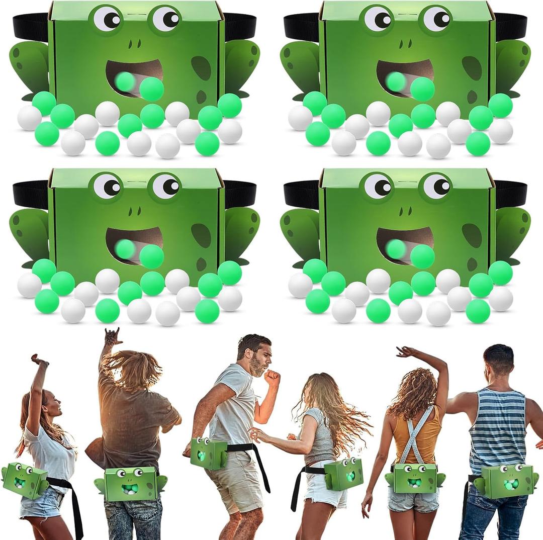 Hollowfly 4 Sets Frog Party Game Swing Shaking Balls Set Novelty Twerk Includes 80 Balls and 4 Frogs Strap Shake Boxes for Birthday Party Decorations Gifts Supplies