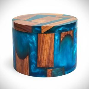 Resin Wooden Salt Box with Magnetic Swivel Lid - Handcrafted Namakdani - Rosewood Container for Celtic Salt, Spice, Pepper, Salt Herbs - Kitchen Accessory for Decorative Countertop(Blue Resin)
