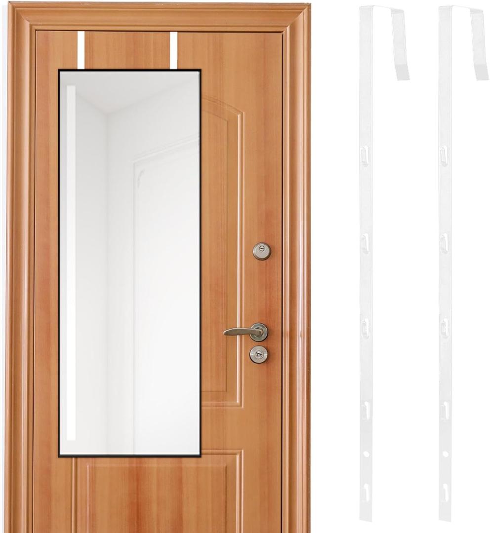 Over-The-Door Mirror Hanger, Adjustable Door Mirror Hanger, 5 Position Height Over The Doors-Mirrors Hook, Mirrors Doors Hangers with 2 Iron Filings and Screws(Color:White)